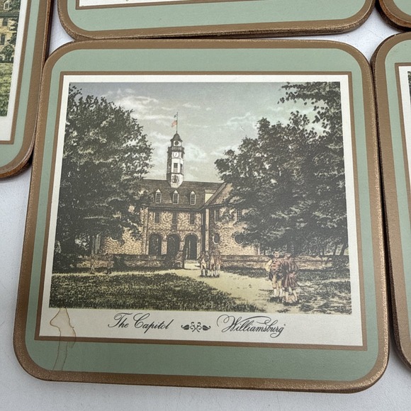 Vintage Williamsburg VA Pimpernel Cork Backed Coaster Set (6) 4x4 (4) 8.5x7.5 - Picture 4 of 13